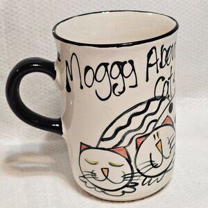 Hand Painted Cat Mug  "Moggy about Cats" Signed by Artist 2007 Stained Inside